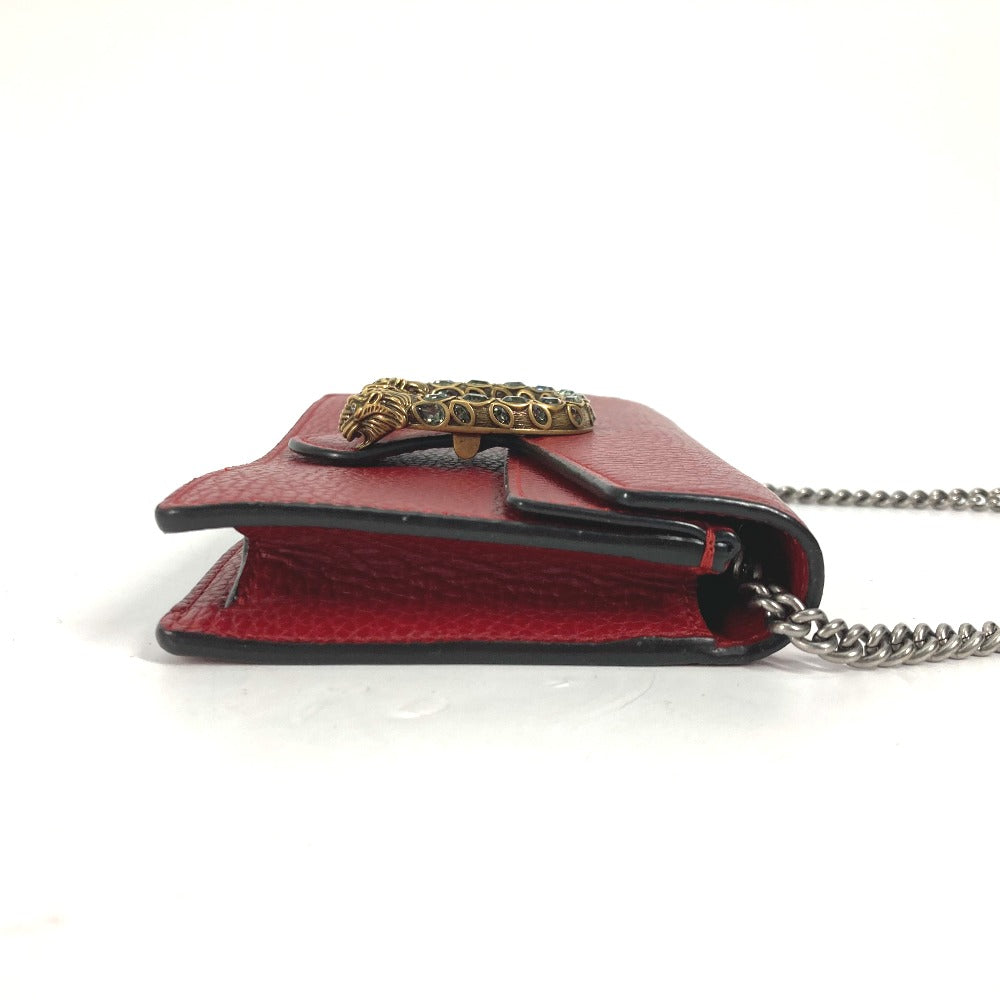 Gucci Shoulder Bag 476432 Leather Red 2 Way Bag Pouch Clutch Bag Dionysus Rhinestone Women Used Authentic