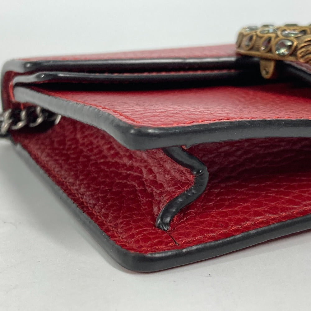 Gucci Shoulder Bag 476432 Leather Red 2 Way Bag Pouch Clutch Bag Dionysus Rhinestone Women Used Authentic