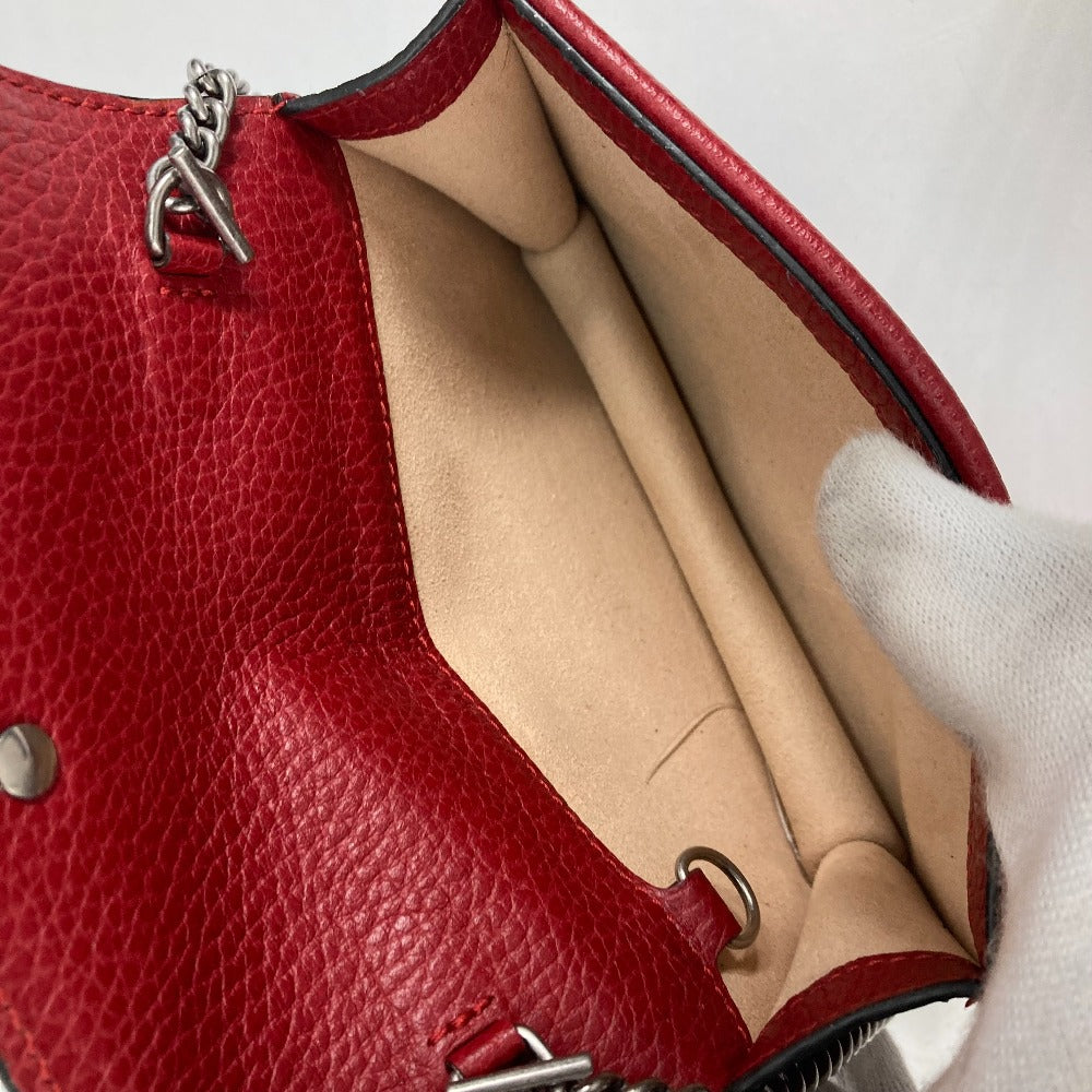 Gucci Shoulder Bag 476432 Leather Red 2 Way Bag Pouch Clutch Bag Dionysus Rhinestone Women Used Authentic