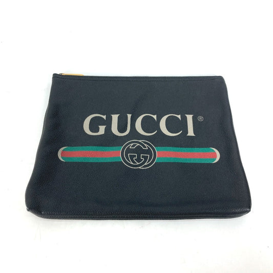 Gucci Clutch Bag 500981 Leather Black Logo Mens Used Authentic