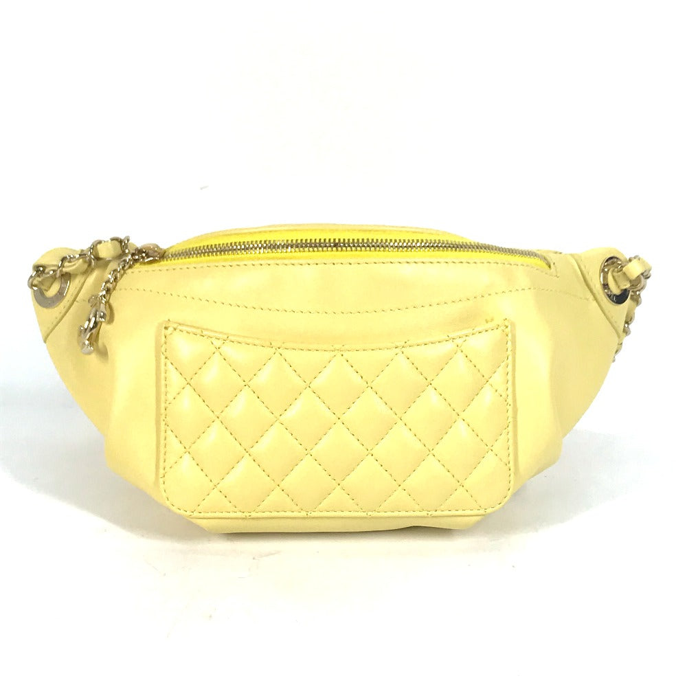 Chanel Sling Bag A57832 Lambskin Yellow Chain Belt Bag Waist Pouch Cc Coco Mark Women Used Authentic