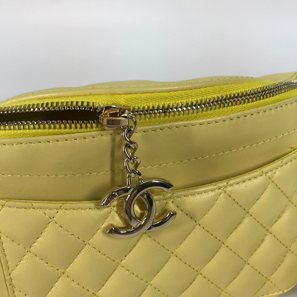 Chanel Sling Bag A57832 Lambskin Yellow Chain Belt Bag Waist Pouch Cc Coco Mark Women Used Authentic