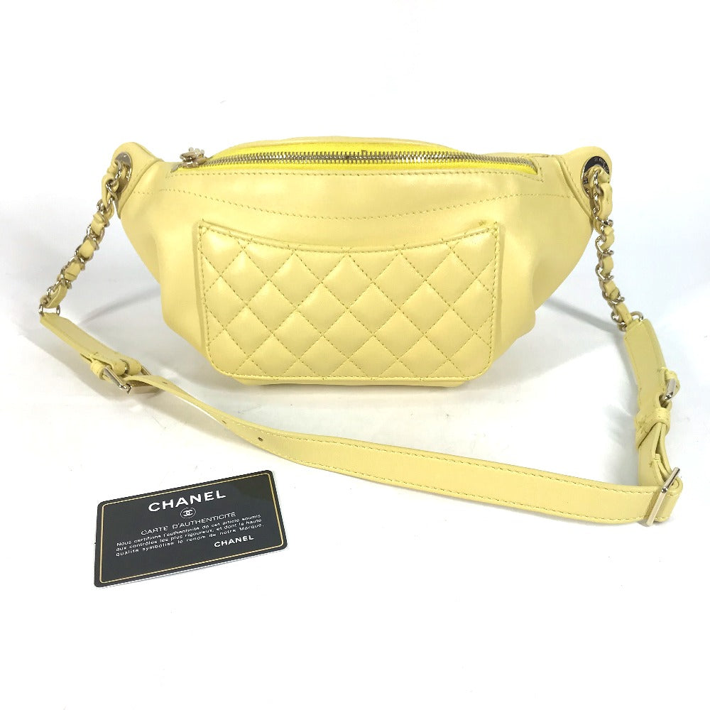 Chanel Sling Bag A57832 Lambskin Yellow Chain Belt Bag Waist Pouch Cc Coco Mark Women Used Authentic