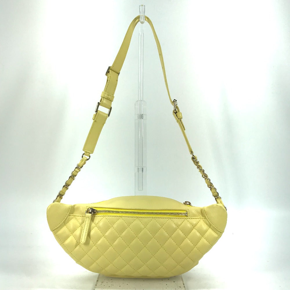 Chanel Sling Bag A57832 Lambskin Yellow Chain Belt Bag Waist Pouch Cc Coco Mark Women Used Authentic