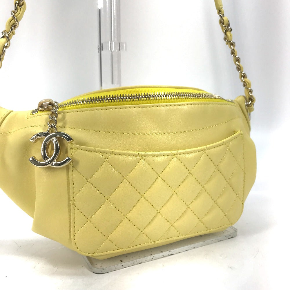 Chanel Sling Bag A57832 Lambskin Yellow Chain Belt Bag Waist Pouch Cc Coco Mark Women Used Authentic