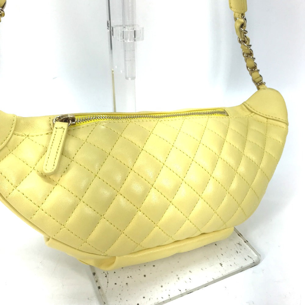 Chanel Sling Bag A57832 Lambskin Yellow Chain Belt Bag Waist Pouch Cc Coco Mark Women Used Authentic