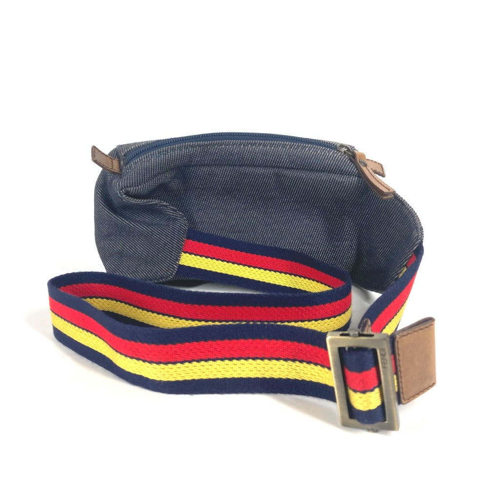 Fendi Sling Bag Leather / Canvas Blue Denim Rainbow Logo Ff Women Used Authentic