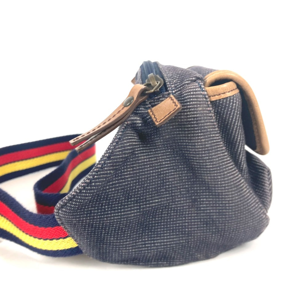 Fendi Sling Bag Leather / Canvas Blue Denim Rainbow Logo Ff Women Used Authentic