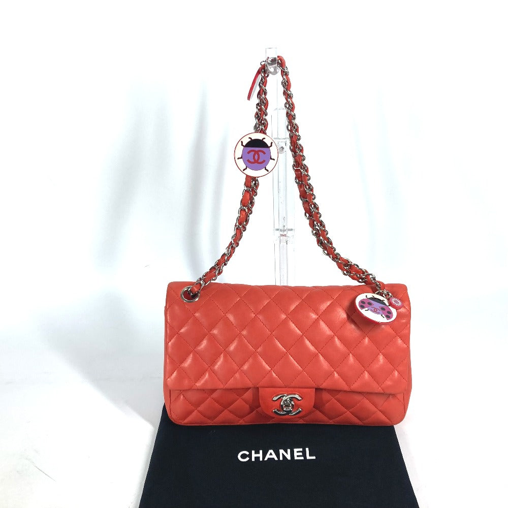 Chanel Shoulder Bag Lambskin Red Shoulder Matelasse 25 Ladybug Strawberry Women Used Authentic