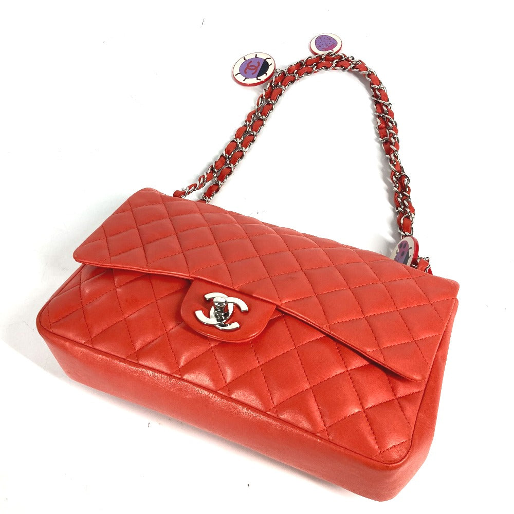 Chanel Shoulder Bag Lambskin Red Shoulder Matelasse 25 Ladybug Strawberry Women Used Authentic