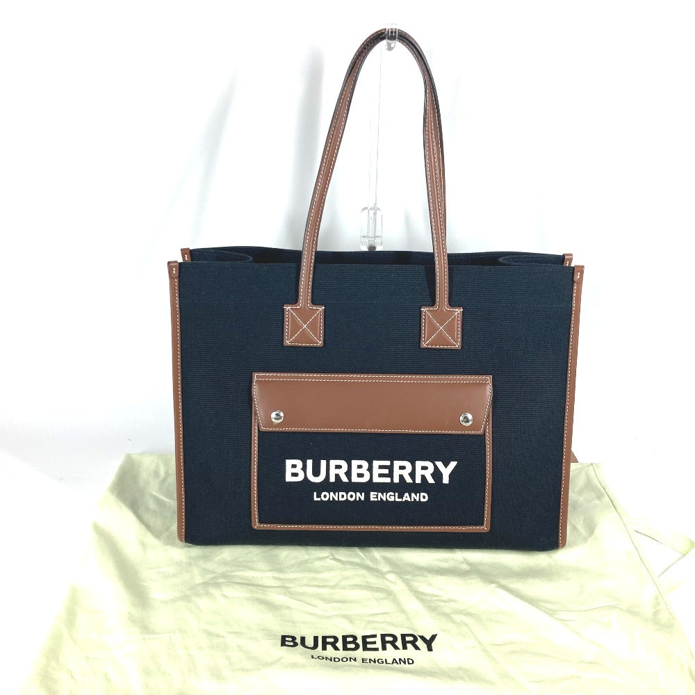 Burberry Shoulder Bag 8055747 Leather / Canvas Black Logo Freya Tote Women Used Authentic