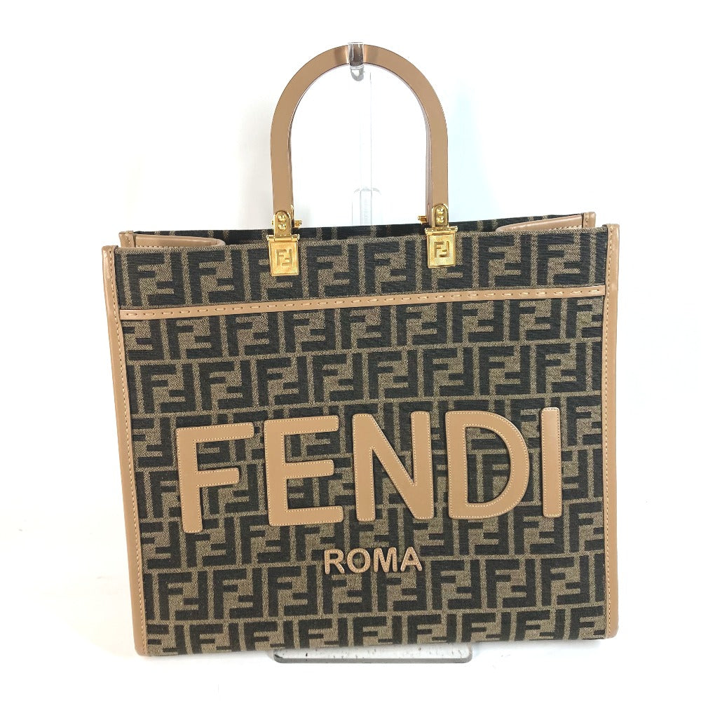 Fendi Shoulder Bag 8 Bh386 Leather / Canvas Brown Sunshine Medium Tote Women Used Authentic