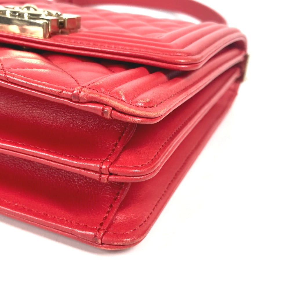 Chanel Shoulder Bag Leather Red Cc Coco Mark Quilting Matelasse Vertical Boy Chanel Women Used Authentic