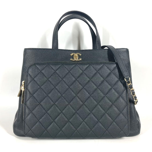 Chanel Shoulder Bag A93795 Caviar Skin Black Cc Coco Mark Affinity Matelasse Quilting Women Used Authentic