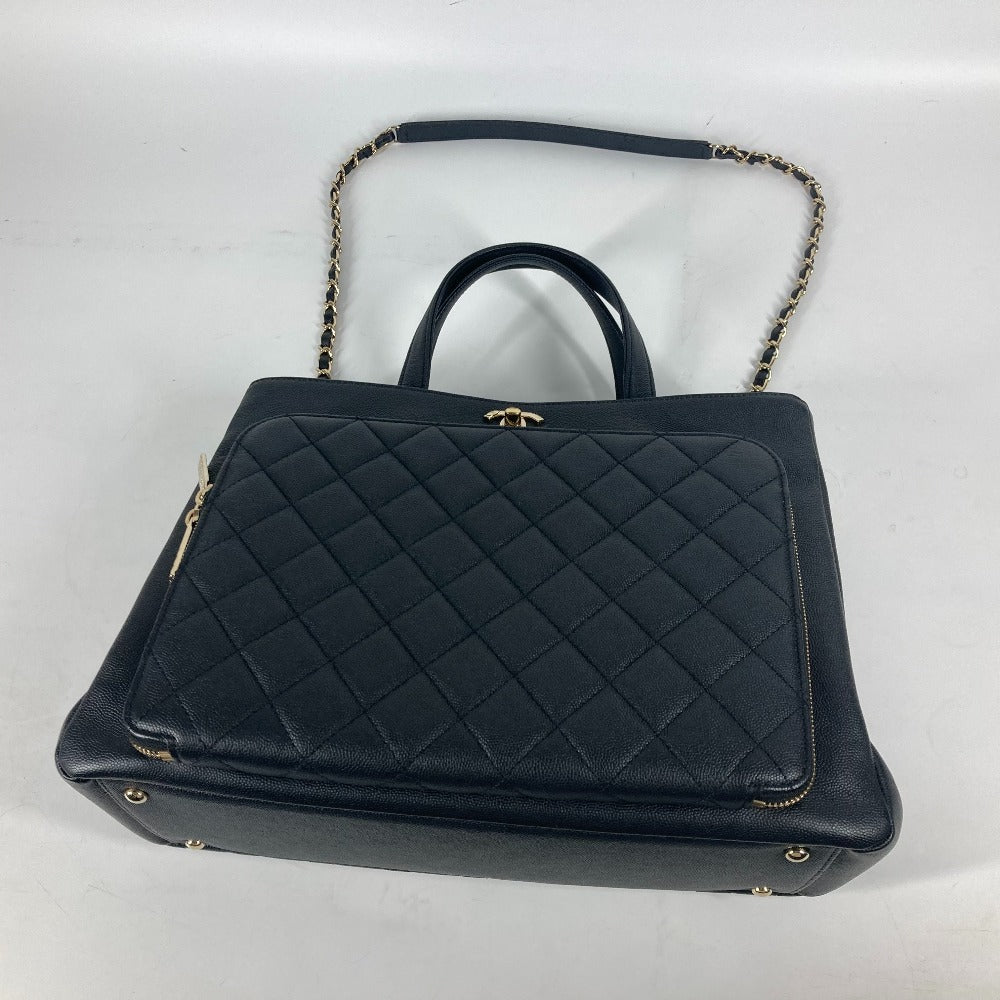 Chanel Shoulder Bag A93795 Caviar Skin Black Cc Coco Mark Affinity Matelasse Quilting Women Used Authentic