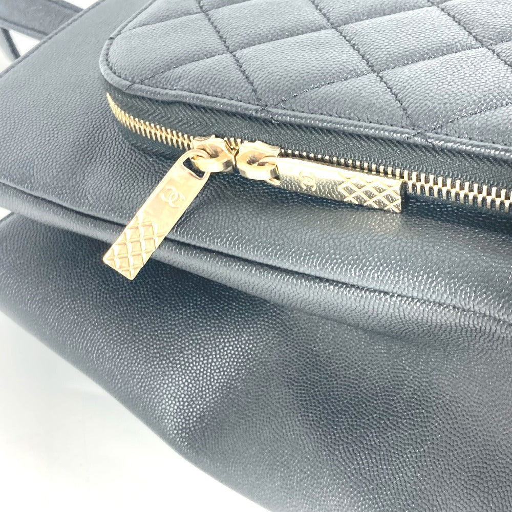 Chanel Shoulder Bag A93795 Caviar Skin Black Cc Coco Mark Affinity Matelasse Quilting Women Used Authentic