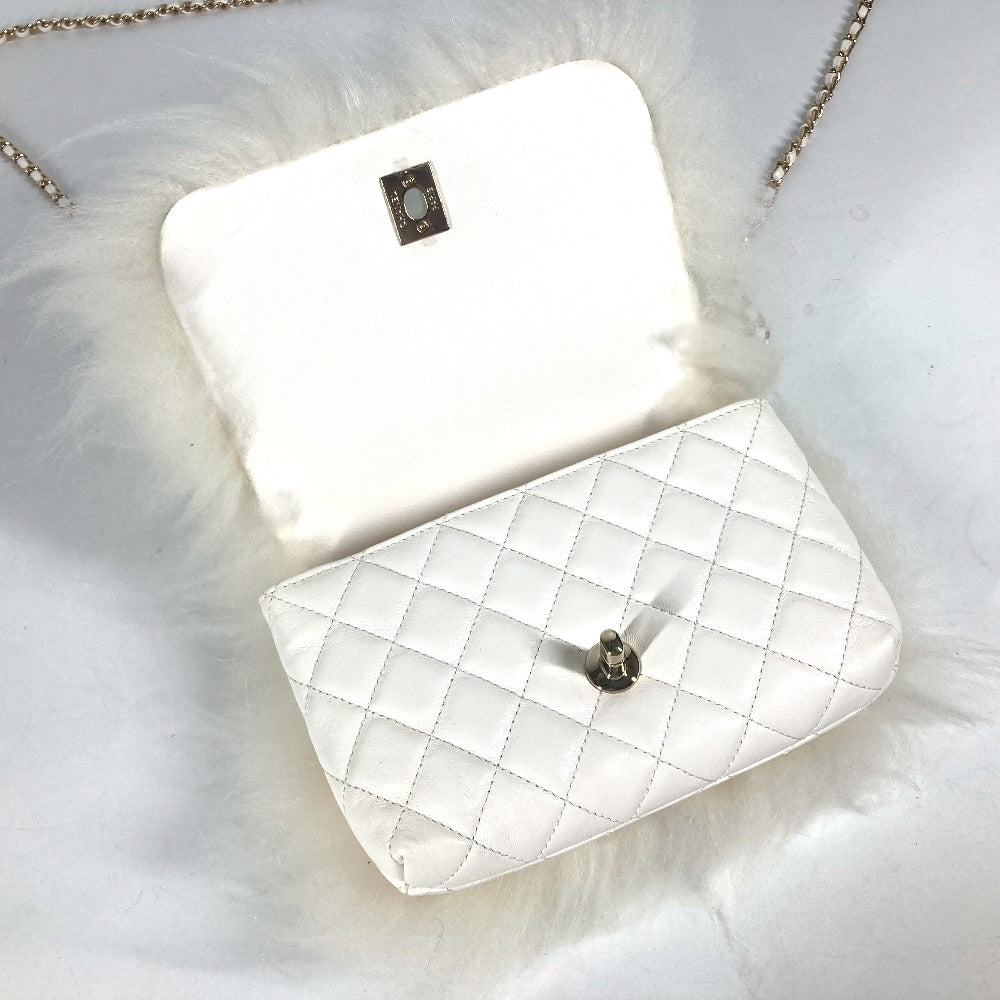 Chanel Handbag Fur, Leather White Crossbody Cc Coco Mark Matelasse Women Used Authentic