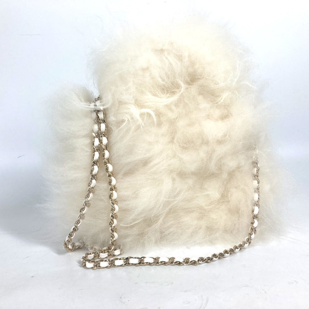 Chanel Handbag Fur, Leather White Crossbody Cc Coco Mark Matelasse Women Used Authentic