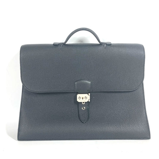 Hermes Business Bag Togo Black Briefcase Sac Adepeche 38 Mens Used Authentic