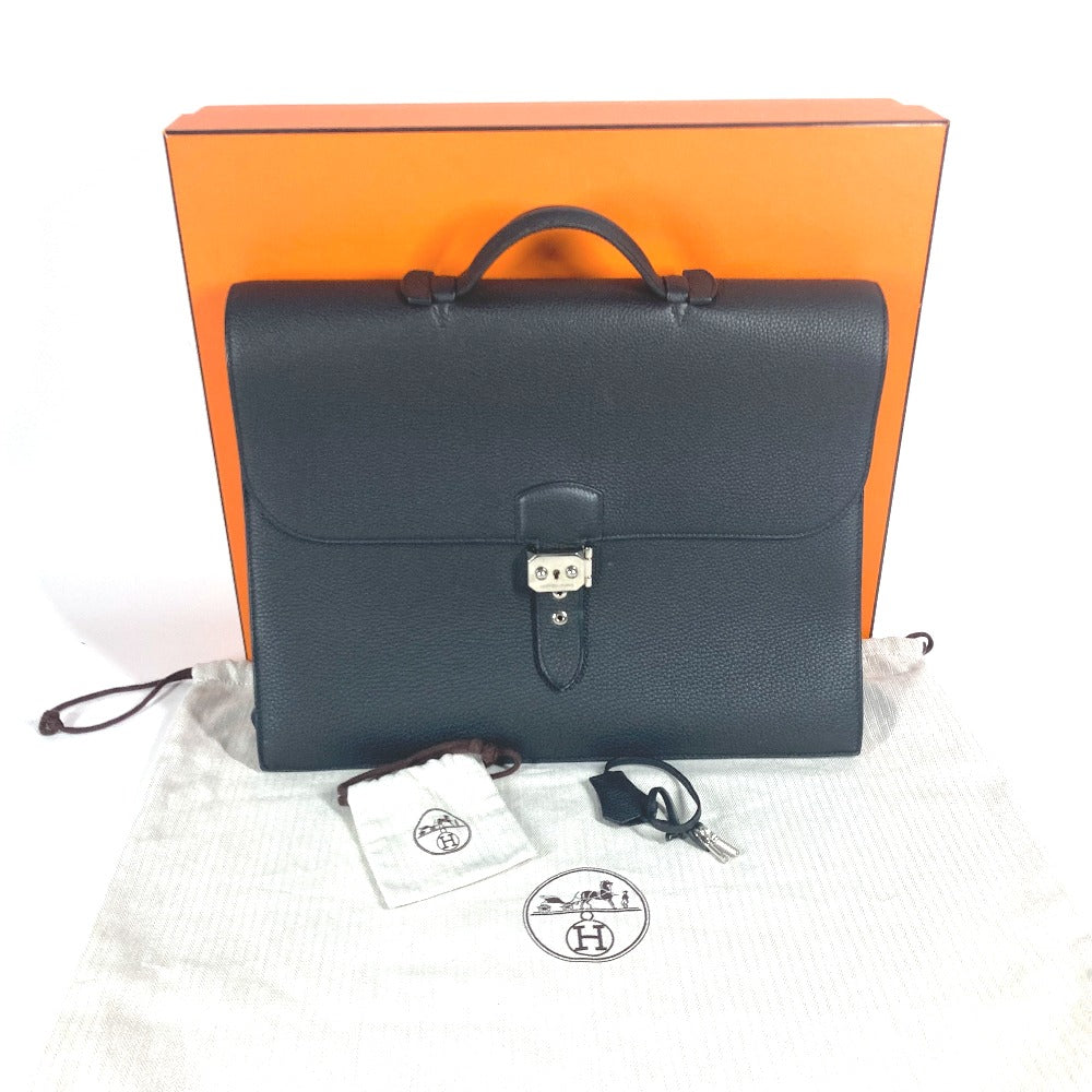 Hermes Business Bag Togo Black Briefcase Sac Adepeche 38 Mens Used Authentic