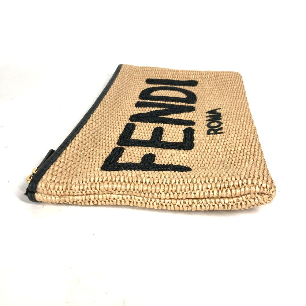 Fendi Clutch Bag 8 N0149 Raffia, Leather Beige Straw Logo