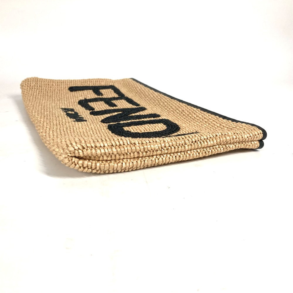 Fendi Clutch Bag 8 N0149 Raffia, Leather Beige Straw Logo