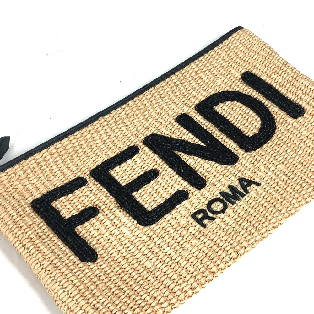 Fendi Clutch Bag 8 N0149 Raffia, Leather Beige Straw Logo