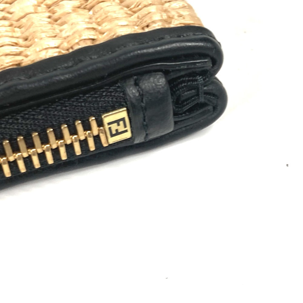 Fendi Clutch Bag 8 N0149 Raffia, Leather Beige Straw Logo