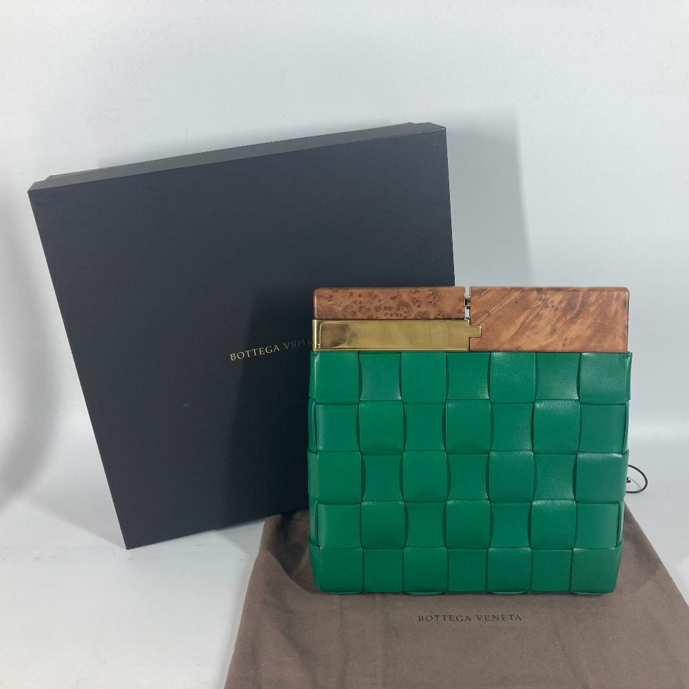 Bottegaveneta Clutch Bag 618131 Leather Green Bag Intrecciato Bv Snap Mens Used Authentic