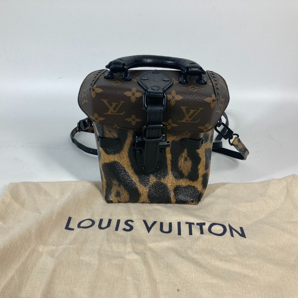 Louis Vuitton Vanity Bag M43001 Canvas Brown Monogram Reverse Leopard Camera Box Women Used Authentic