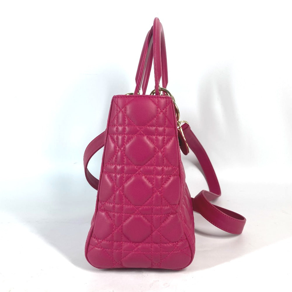 Dior Handbag Lambskin Pink Crossbody Lady Dior Women Used Authentic