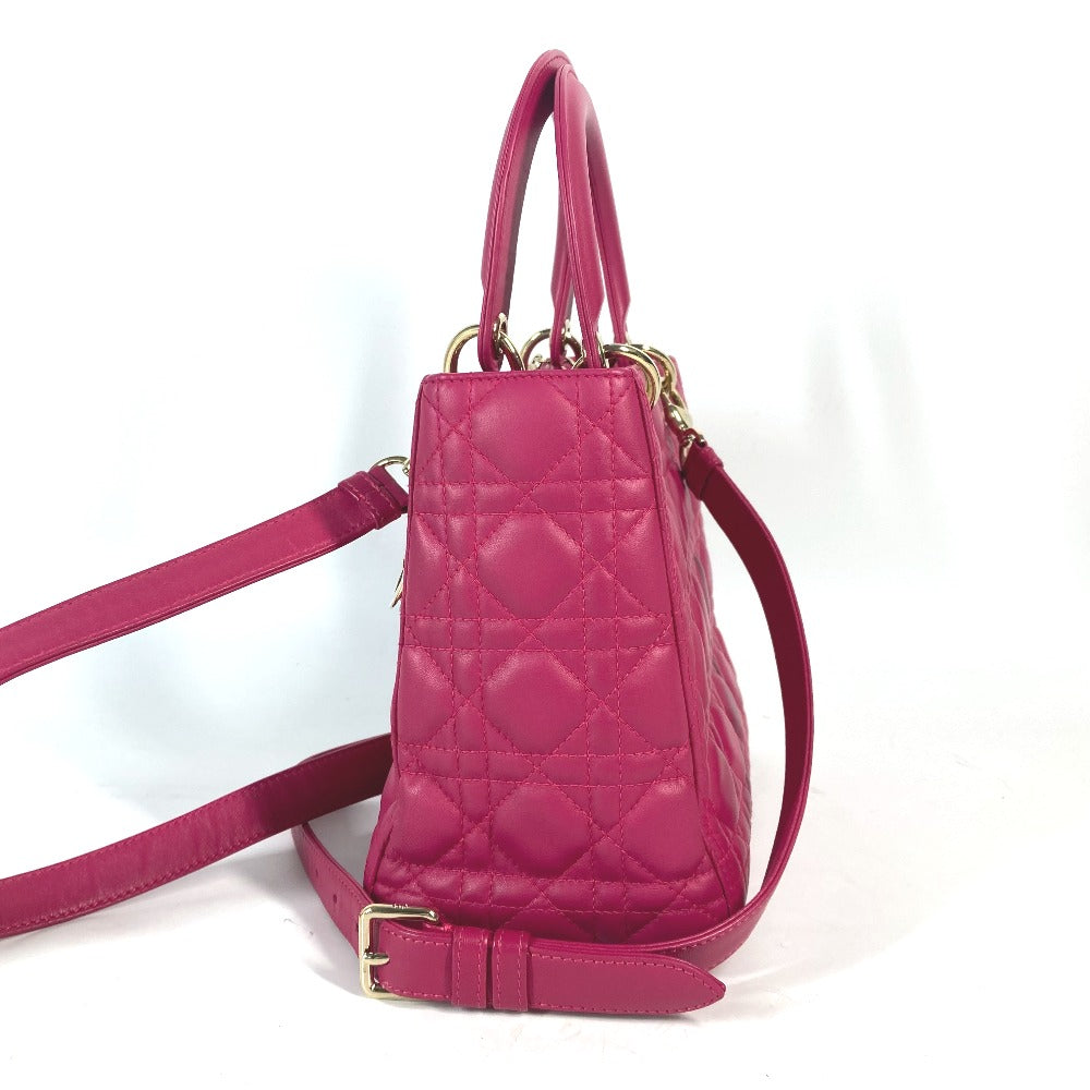 Dior Handbag Lambskin Pink Crossbody Lady Dior Women Used Authentic