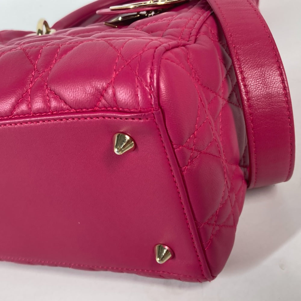 Dior Handbag Lambskin Pink Crossbody Lady Dior Women Used Authentic