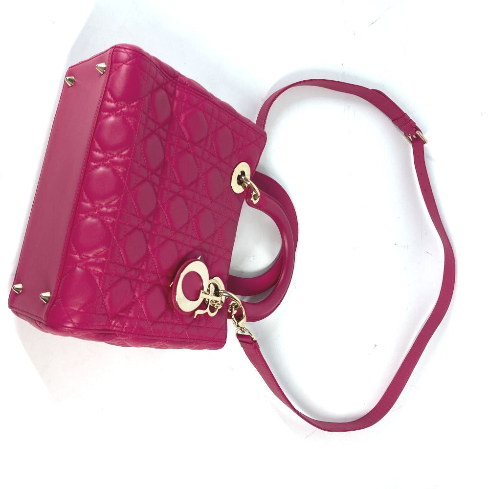 Dior Handbag Lambskin Pink Crossbody Lady Dior Women Used Authentic