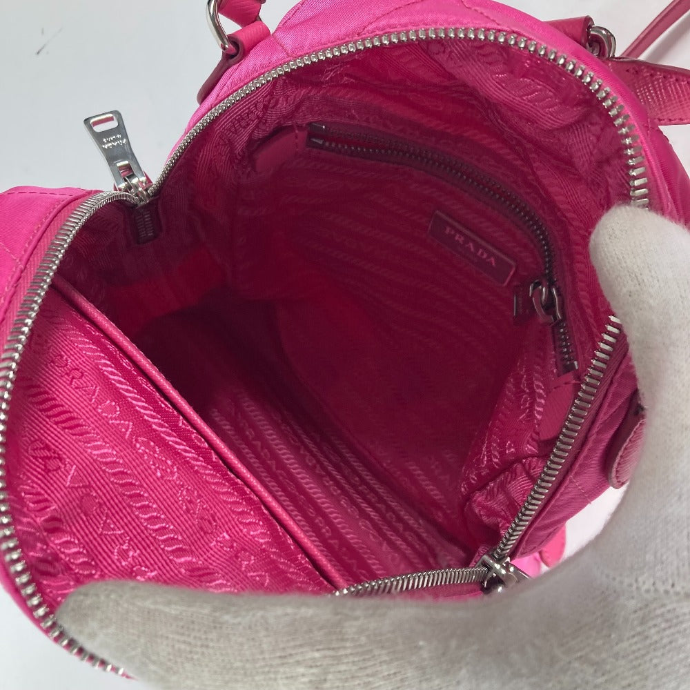 Prada Backpack 1 Bz066 Nylon, Saffiano Leather Pink Triangle Logo Plate Quilted Backpack Women Used Authentic