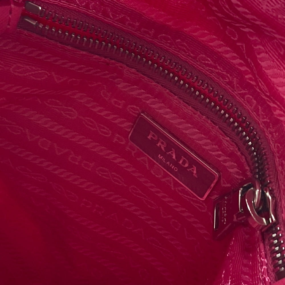 Prada Backpack 1 Bz066 Nylon, Saffiano Leather Pink Triangle Logo Plate Quilted Backpack Women Used Authentic