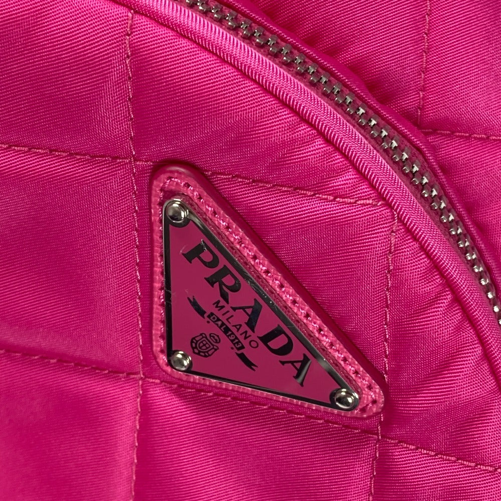 Prada Backpack 1 Bz066 Nylon, Saffiano Leather Pink Triangle Logo Plate Quilted Backpack Women Used Authentic