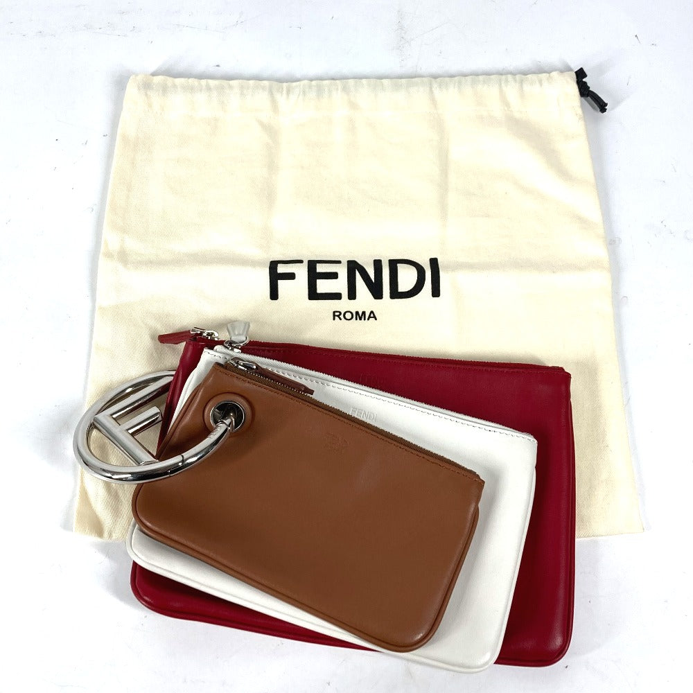 Fendi Clutch Bag 8 Bs001 Leather Red Triplet Unisex(unisex) Used Authentic