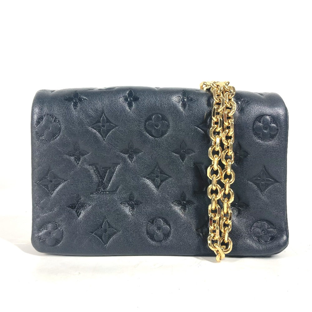 Louis Vuitton Shoulder Bag M80742 Lamb Leather Black Monogram Emboss Pochette Kussan Women Used Authentic