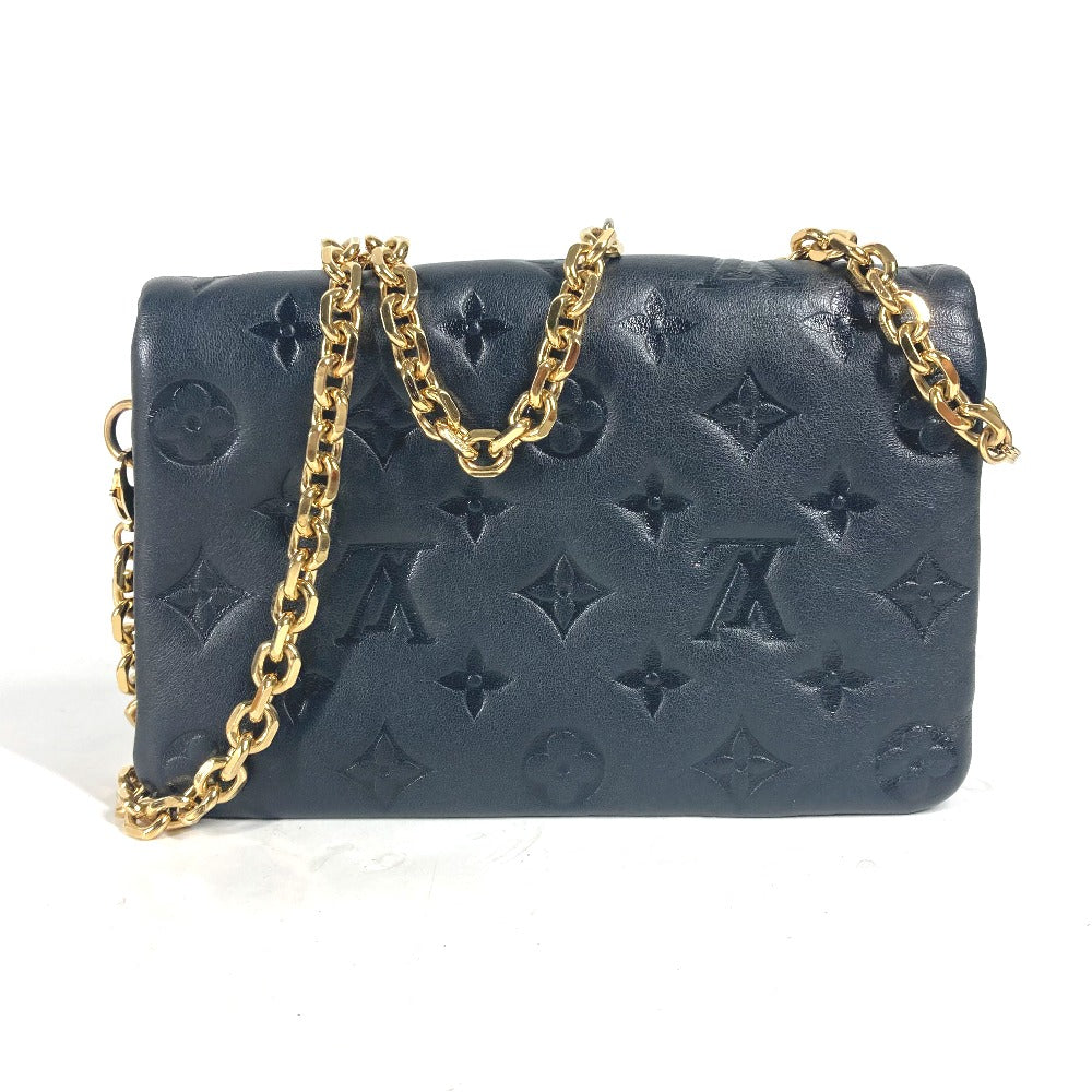 Louis Vuitton Shoulder Bag M80742 Lamb Leather Black Monogram Emboss Pochette Kussan Women Used Authentic