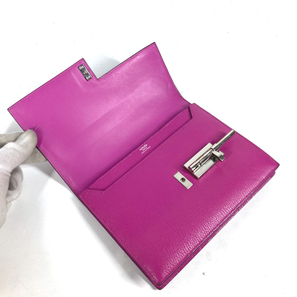 Hermes Clutch Bag Shave Purple Veru Women Used Authentic