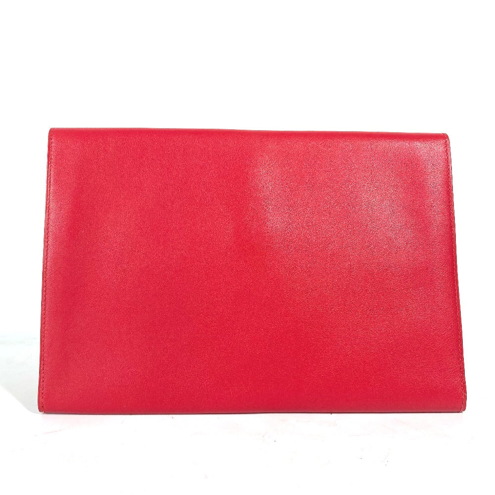 Hermes Clutch Bag Leather Red Vintage Logo Women Used Authentic