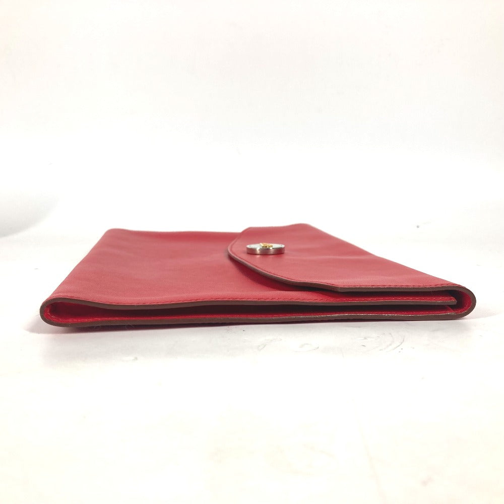 Hermes Clutch Bag Leather Red Vintage Logo Women Used Authentic