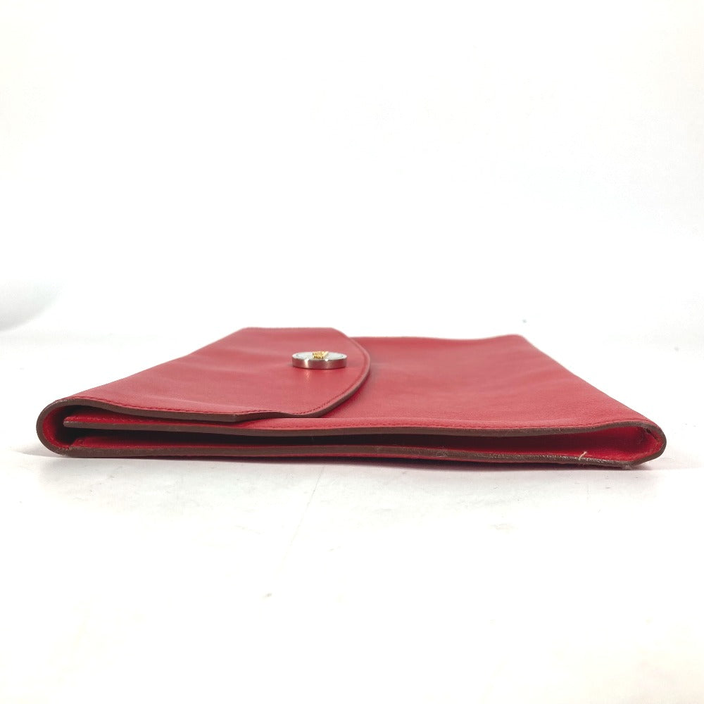 Hermes Clutch Bag Leather Red Vintage Logo Women Used Authentic