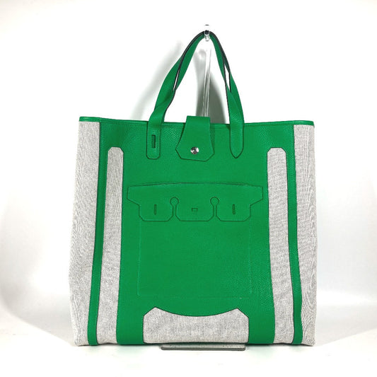 Hermes Tote Bag Toile H, Leather Green Shoulder Bag Vertical Petite Hun Monsieur B Unisex(unisex) Used Authentic