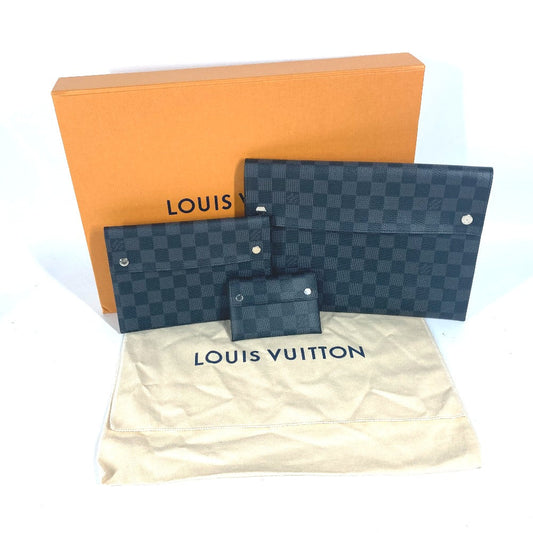 Louis Vuitton Clutch Bag Damier Grafitto Canvas Black Damier Grafitte Alpha Triple Pouch Mens Used Authentic