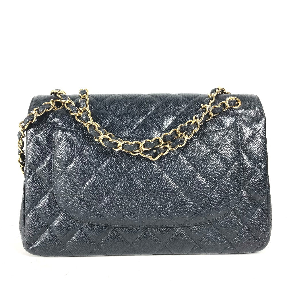 Chanel Shoulder Bag Caviar Skin Black Chain Bag Matelasse 30 Quilting Women Used Authentic