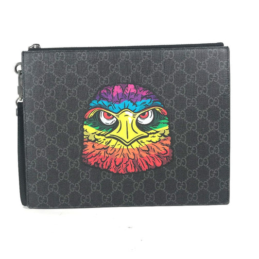 Gucci Clutch Bag 547084 Gg Supreme Canvas, Leather Black Gg Supreme Bestiary Unisex(unisex) Used Authentic