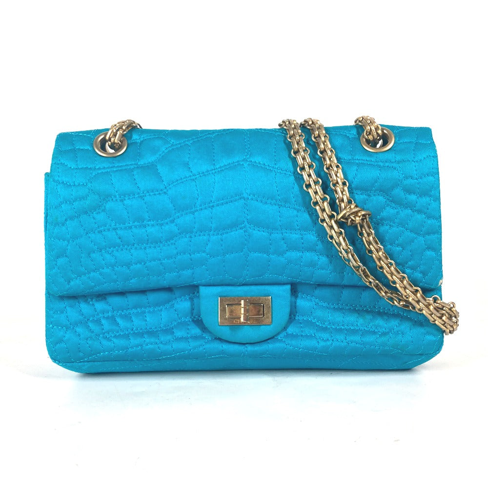 Chanel Shoulder Bag Nylon Blue Crossbody Chain Bag W Chain 2.55 Metal Fittings Matelasse Women Used Authentic