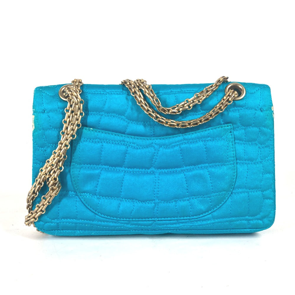 Chanel Shoulder Bag Nylon Blue Crossbody Chain Bag W Chain 2.55 Metal Fittings Matelasse Women Used Authentic